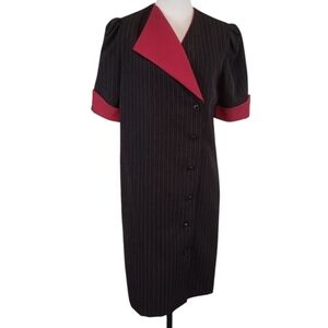 Vintage 80s TFe Women's Black Striped Plus Size Midi Dress Classic Mature